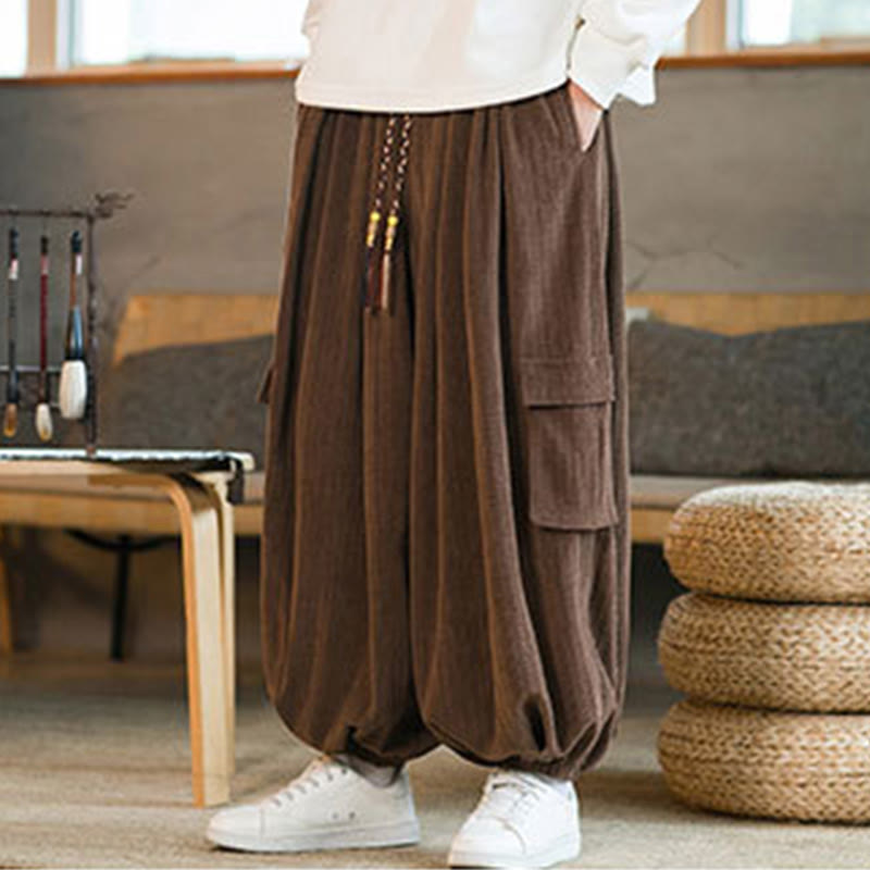 Pantalones cargo de pana de chenilla con cordón y bolsillos para hombre de Buddha Stones para otoño e invierno - image 21