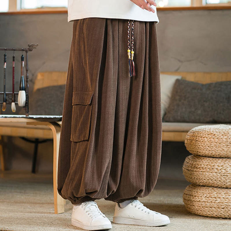 Pantalones cargo de pana de chenilla con cordón y bolsillos para hombre de Buddha Stones para otoño e invierno - image 22