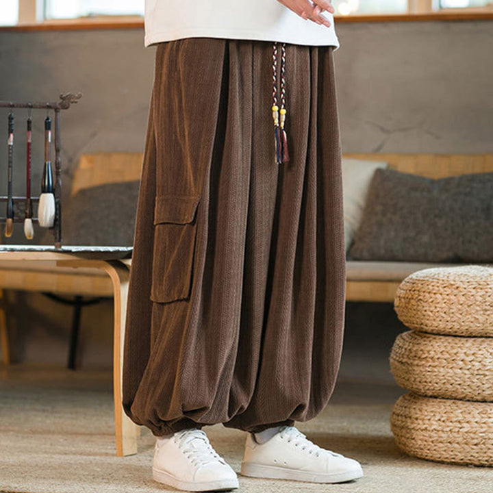 Pantalones cargo de pana de chenilla con cordón y bolsillos para hombre de Buddha Stones para otoño e invierno - image 22