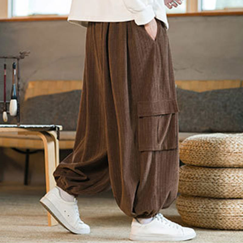 Pantalones cargo de pana de chenilla con cordón y bolsillos para hombre de Buddha Stones para otoño e invierno - image 20