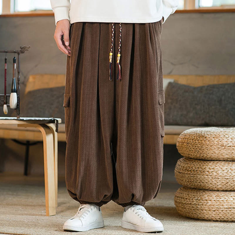 Pantalones cargo de pana de chenilla con cordón y bolsillos para hombre de Buddha Stones para otoño e invierno - image 15