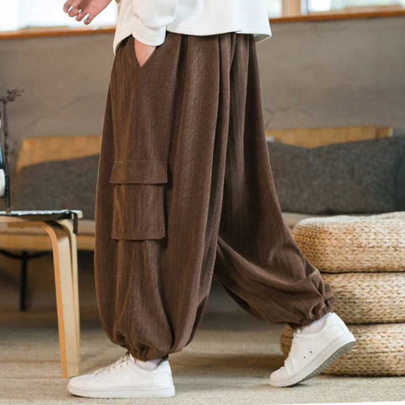 Pantalones cargo de pana de chenilla con cordón y bolsillos para hombre de Buddha Stones para otoño e invierno - image 19