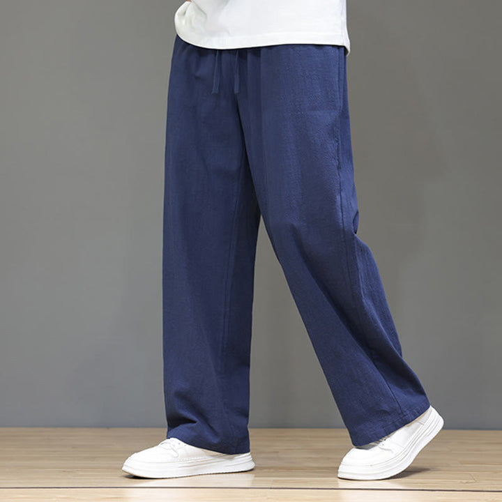 Pantalones rectos de lino y algodón de verano para hombre con bolsillos de Buddha Stones - Azul acero - US/UK/AU46, EU56 (5XL) - image 1