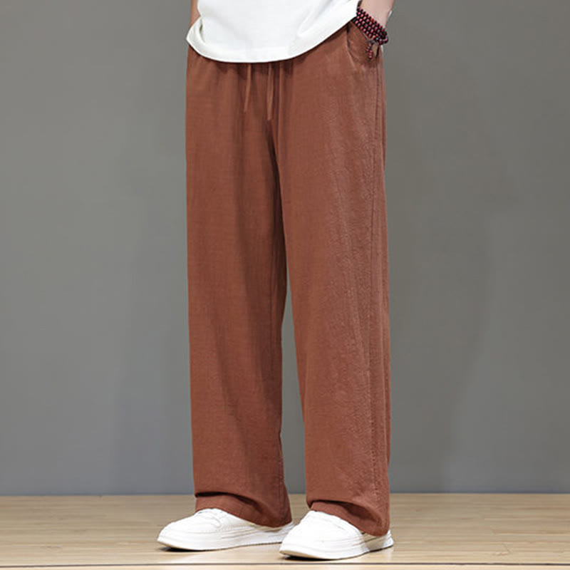 Pantalones rectos de lino y algodón de verano para hombre con bolsillos de Buddha Stones - image 41
