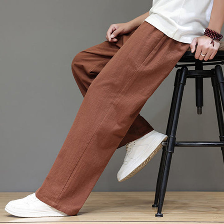 Pantalones rectos de lino y algodón de verano para hombre con bolsillos de Buddha Stones - image 46