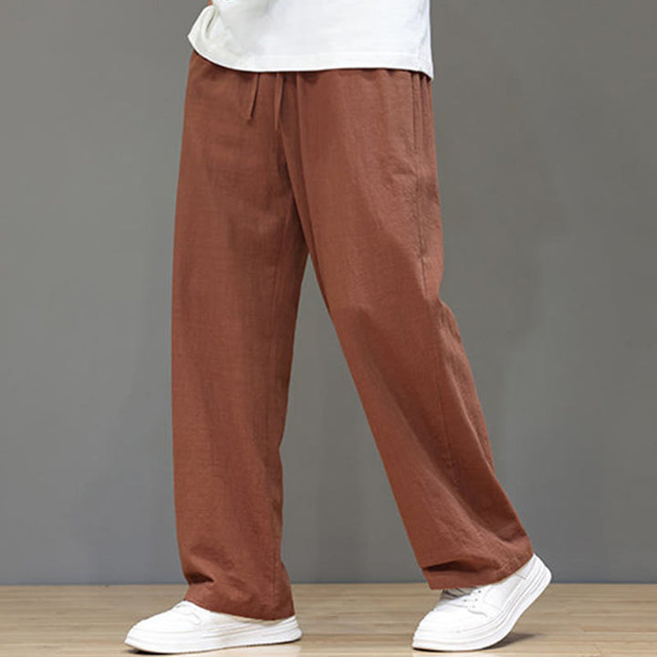 Pantalones rectos de lino y algodón de verano para hombre con bolsillos de Buddha Stones - SandyBrown - US/UK/AU46, EU56 (5XL) - image 39
