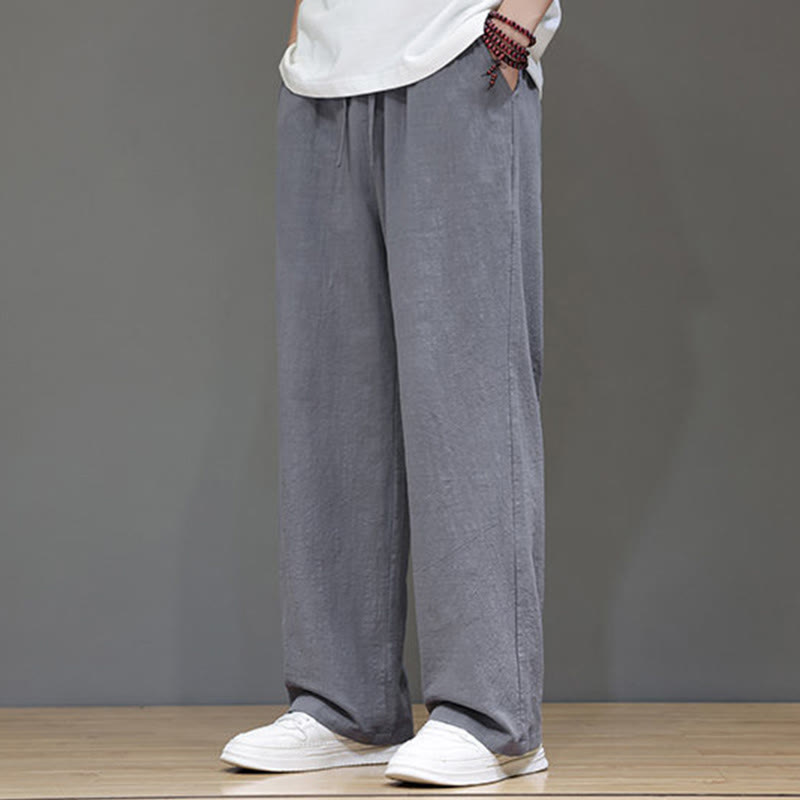 Pantalones rectos de lino y algodón de verano para hombre con bolsillos de Buddha Stones - image 25