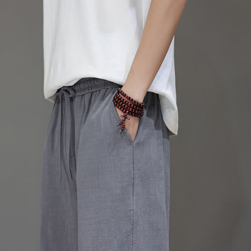 Pantalones rectos de lino y algodón de verano para hombre con bolsillos de Buddha Stones - image 29