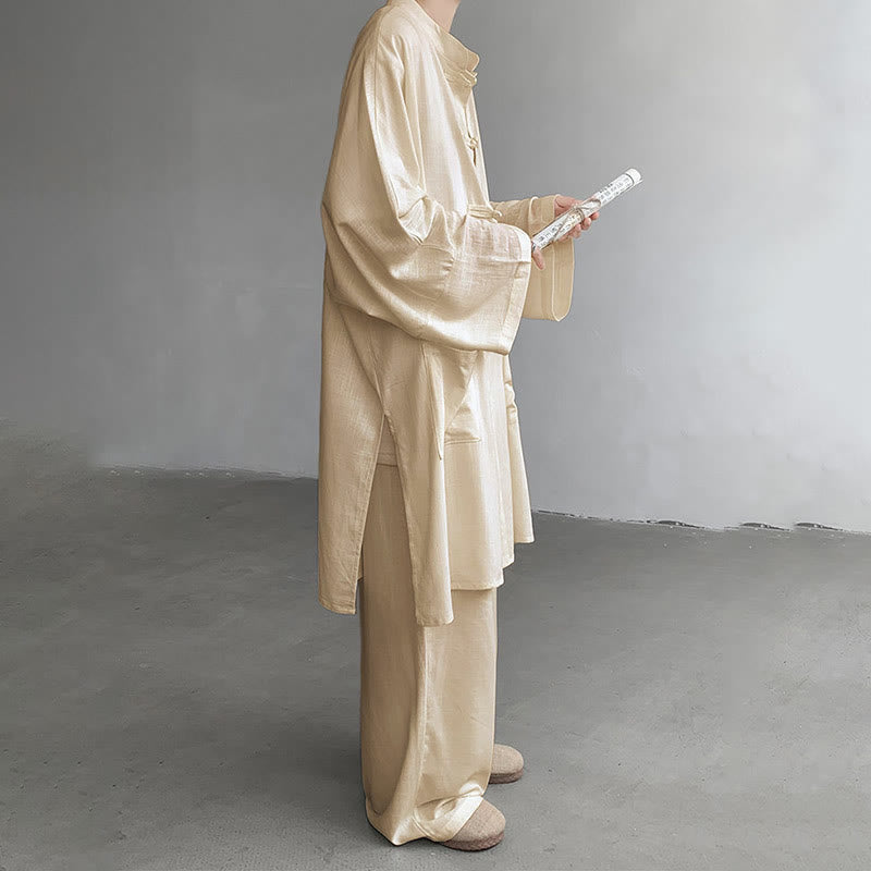 Conjunto de 2 Buddha Stones y pantalones de manga larga con botones de rana para hombre, de algodón, para meditación y zen - image 3