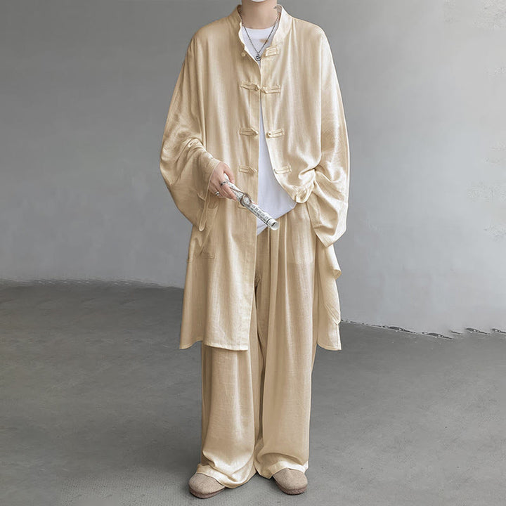 Conjunto de 2 Buddha Stones y pantalones de manga larga con botones de rana para hombre, de algodón, para meditación y zen - image 2