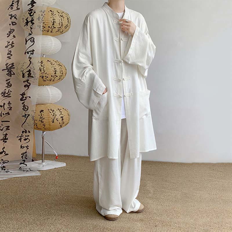 Conjunto de 2 Buddha Stones y pantalones de manga larga con botones de rana para hombre, de algodón, para meditación y zen - Blanco - US/UK/AU46, EU56 (5XL) - image 4