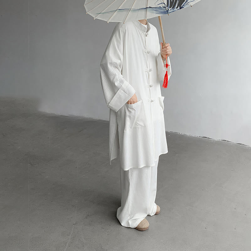 Conjunto de 2 Buddha Stones y pantalones de manga larga con botones de rana para hombre, de algodón, para meditación y zen - image 8