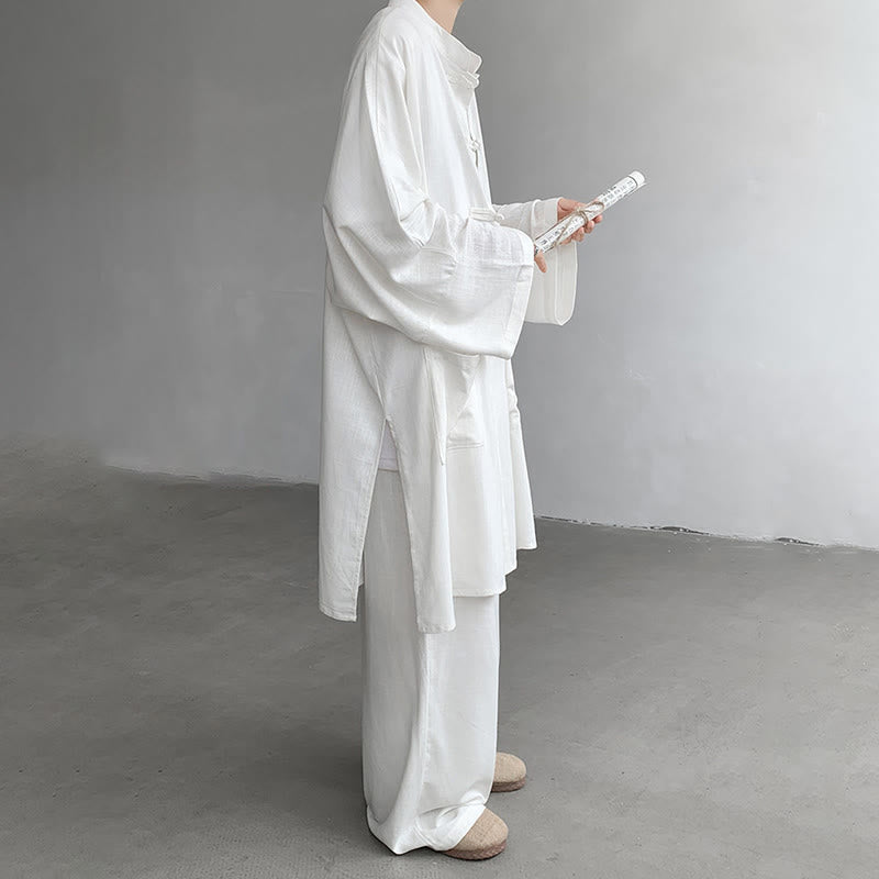 Conjunto de 2 Buddha Stones y pantalones de manga larga con botones de rana para hombre, de algodón, para meditación y zen - image 6