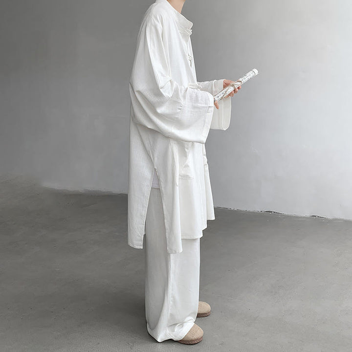 Conjunto de 2 Buddha Stones y pantalones de manga larga con botones de rana para hombre, de algodón, para meditación y zen - image 6