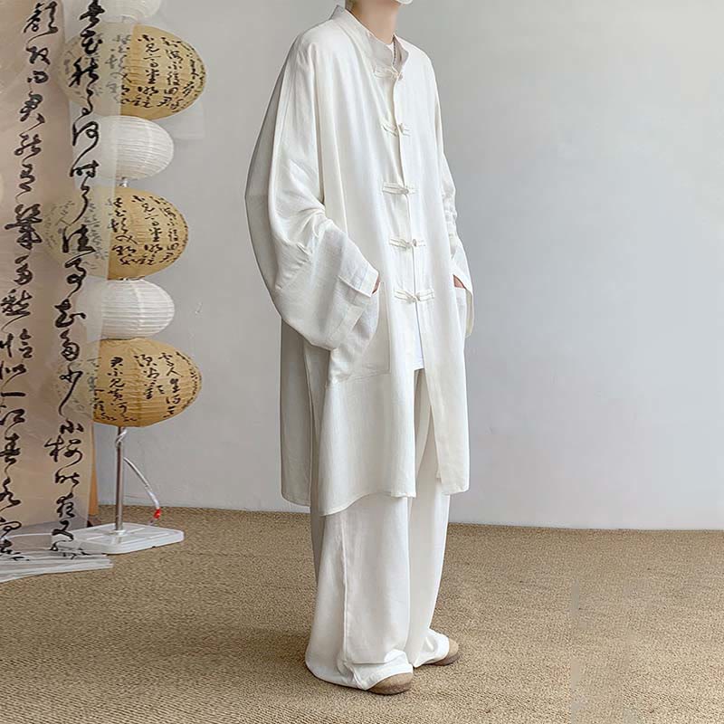 Conjunto de 2 Buddha Stones y pantalones de manga larga con botones de rana para hombre, de algodón, para meditación y zen - image 5