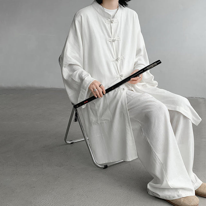 Conjunto de 2 Buddha Stones y pantalones de manga larga con botones de rana para hombre, de algodón, para meditación y zen - image 9