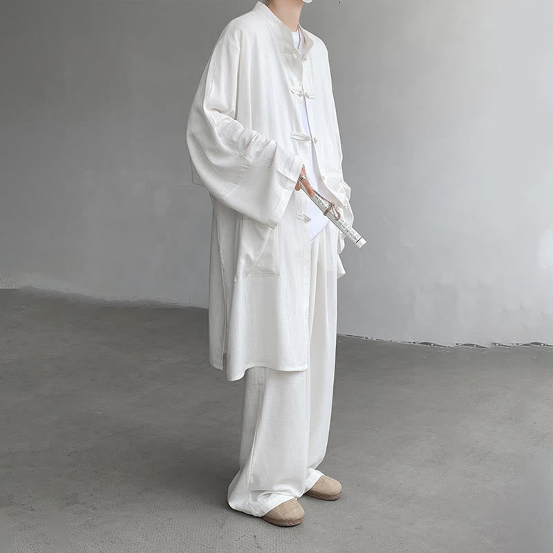 Conjunto de 2 Buddha Stones y pantalones de manga larga con botones de rana para hombre, de algodón, para meditación y zen - image 7