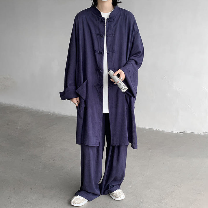 Conjunto de 2 Buddha Stones y pantalones de manga larga con botones de rana para hombre, de algodón, para meditación y zen - image 12