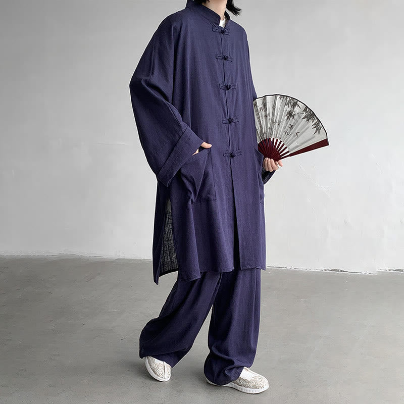 Conjunto de 2 Buddha Stones y pantalones de manga larga con botones de rana para hombre, de algodón, para meditación y zen - image 13