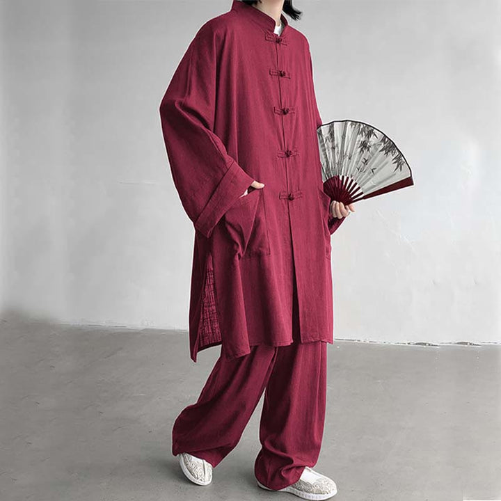 Conjunto de 2 Buddha Stones y pantalones de manga larga con botones de rana para hombre, de algodón, para meditación y zen - Ladrillo refractario - US/UK/AU46, EU56 (5XL) - image 18