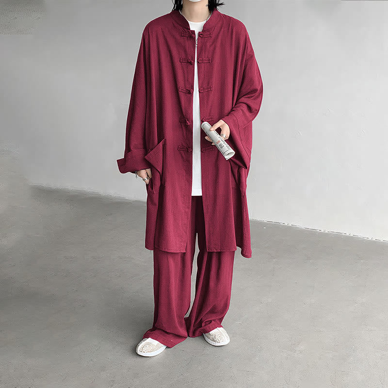 Conjunto de 2 Buddha Stones y pantalones de manga larga con botones de rana para hombre, de algodón, para meditación y zen - image 20