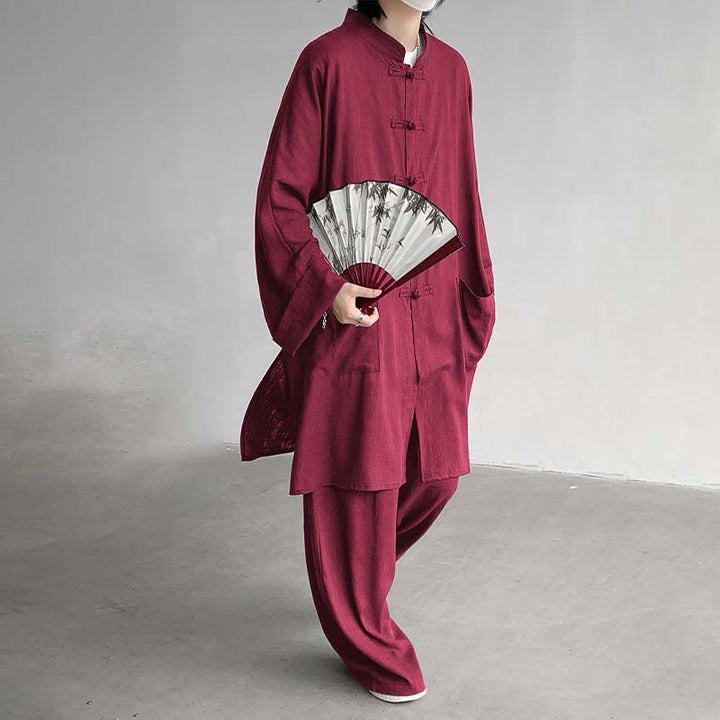 Conjunto de 2 Buddha Stones y pantalones de manga larga con botones de rana para hombre, de algodón, para meditación y zen - image 19