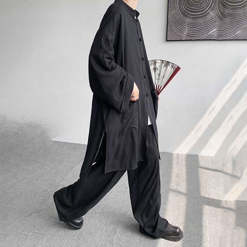 Conjunto de 2 Buddha Stones y pantalones de manga larga con botones de rana para hombre, de algodón, para meditación y zen - image 23