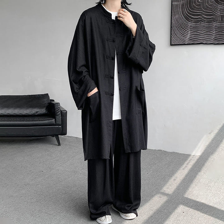 Conjunto de 2 Buddha Stones y pantalones de manga larga con botones de rana para hombre, de algodón, para meditación y zen - Negro - US/UK/AU46, EU56 (5XL) - image 21