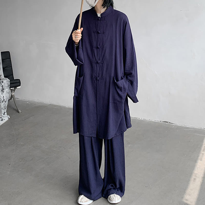 Conjunto de 2 Buddha Stones y pantalones de manga larga con botones de rana para hombre, de algodón, para meditación y zen - image 14