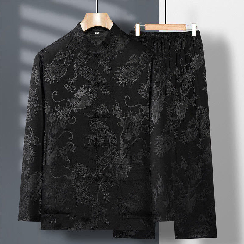 Conjunto de 2 piezas de camisa y pantalones de manga larga con botones de rana y dragón para hombre con Buddha Stones - Negro - US/UK/AU42, EU52 (3XL) - image 20