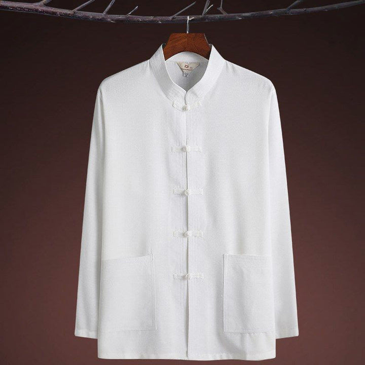 Conjunto de 2 piezas de traje Tang con botones de rana y camisa de manga larga para hombre, color liso , con Buddha Stones - image 22