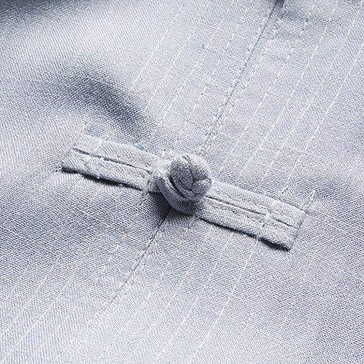 Conjunto de 2 piezas de traje Tang con botones de rana y camisa de manga larga para hombre, color liso , con Buddha Stones - image 10