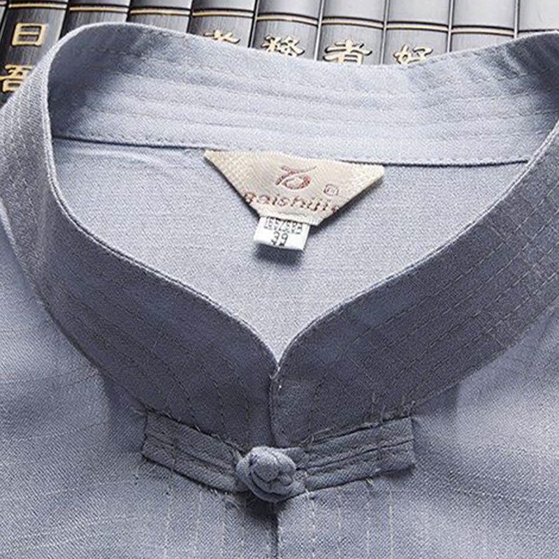 Conjunto de 2 piezas de traje Tang con botones de rana y camisa de manga larga para hombre, color liso , con Buddha Stones - image 8