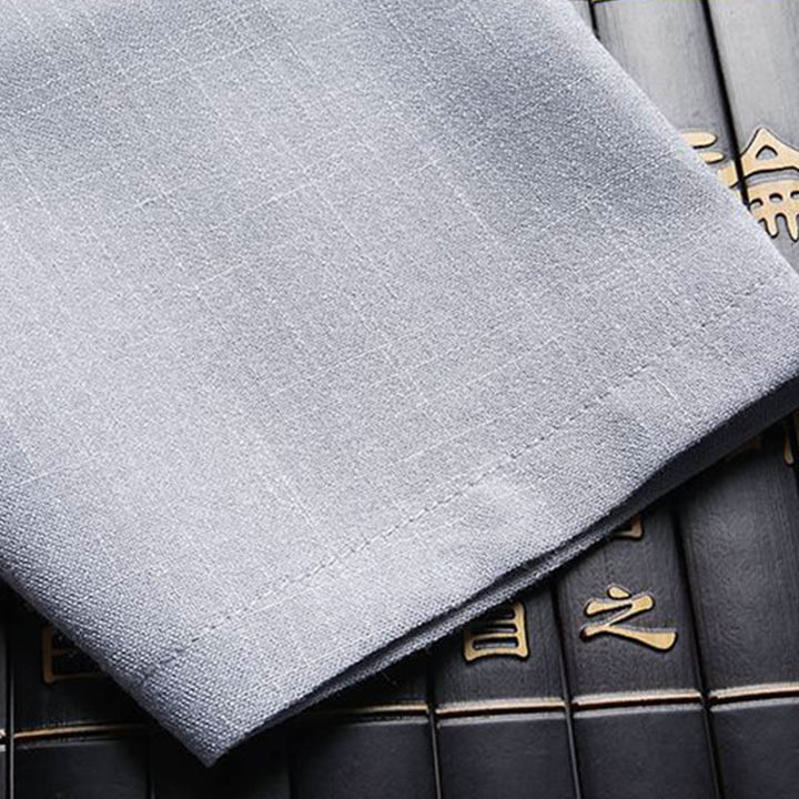 Conjunto de 2 piezas de traje Tang con botones de rana y camisa de manga larga para hombre, color liso , con Buddha Stones - image 17