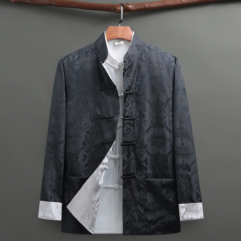 Conjunto de 2 Buddha Stones de traje Tang para hombre con estampado de peces Koi y botones de rana, camisa de manga larga y pantalones - image 1