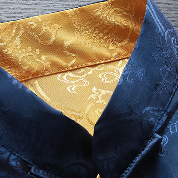 Traje Tang con Buddha Stones para hombre con estampado de peces koi y manga larga, chaqueta y camisa con bolsillos