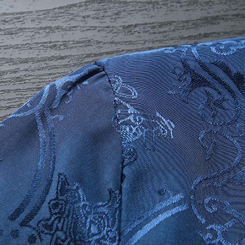 Traje Tang con Buddha Stones para hombre con estampado de peces koi y manga larga, chaqueta y camisa con bolsillos