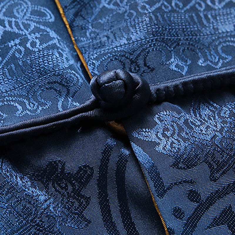 Traje Tang con Buddha Stones para hombre con estampado de peces koi y manga larga, chaqueta y camisa con bolsillos