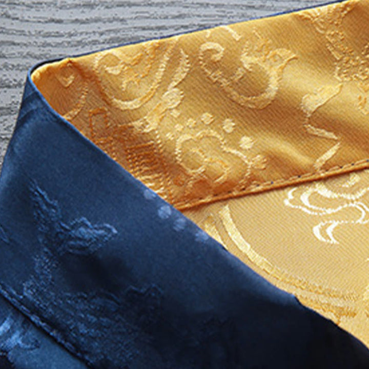 Traje Tang con Buddha Stones para hombre con estampado de peces koi y manga larga, chaqueta y camisa con bolsillos