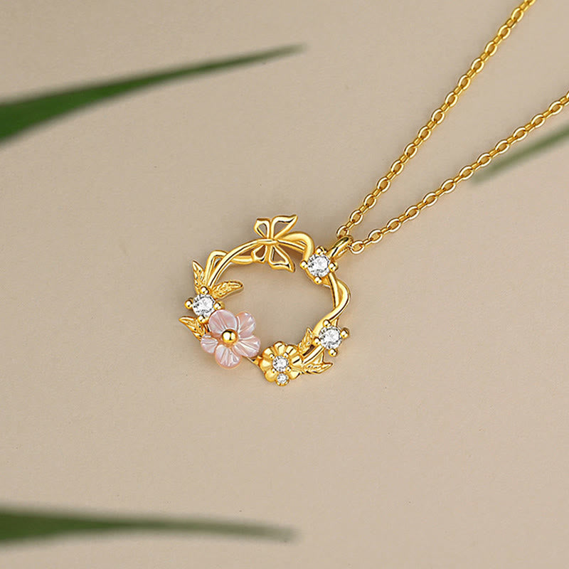 Collar con colgante de plata de ley 925 con Buddha Stones, circonita cúbica, mariposa, flor de durazno y bendición - image 2