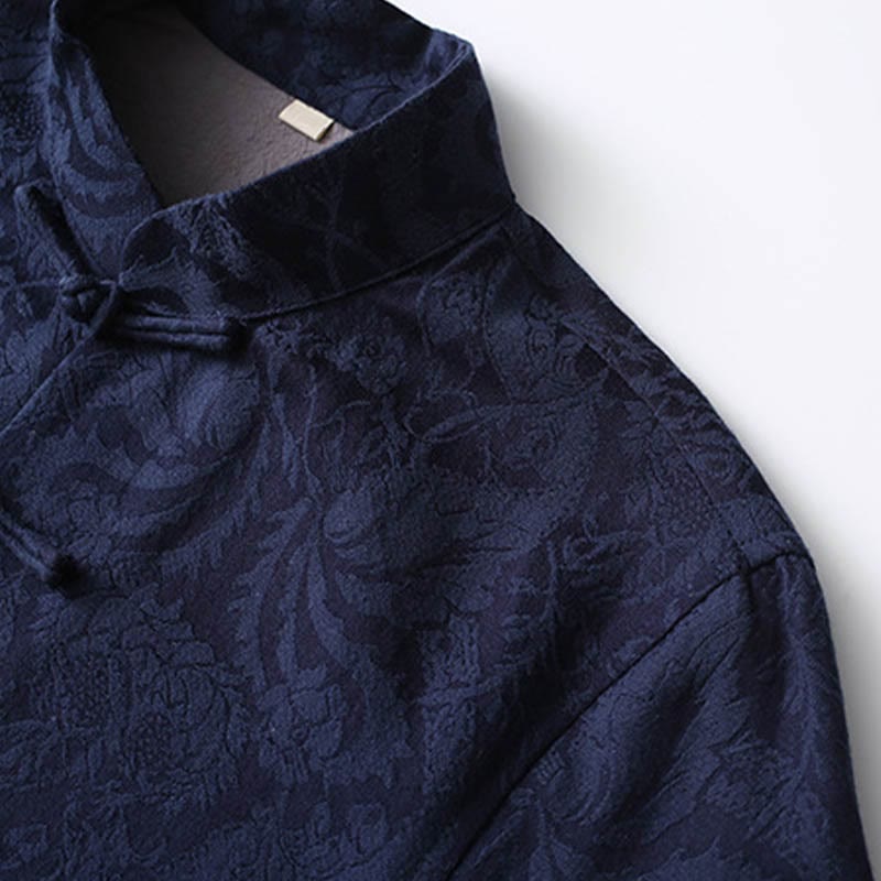 Conjunto de 2 Buddha Stones de traje Tang para hombre con diseño de enredadera de jacquard y botones de rana de algodón, camisa de manga larga y pantalones - image 2