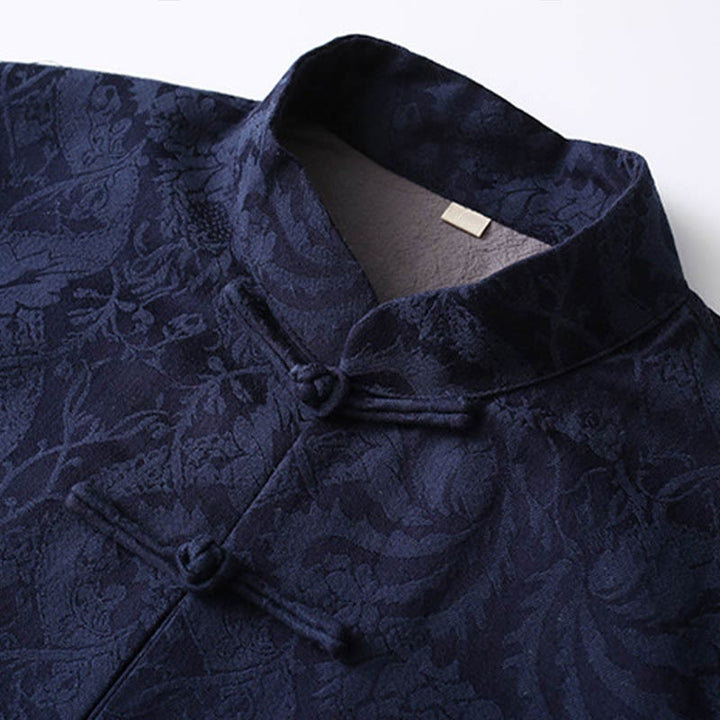 Conjunto de 2 Buddha Stones de traje Tang para hombre con diseño de enredadera de jacquard y botones de rana de algodón, camisa de manga larga y pantalones - image 1