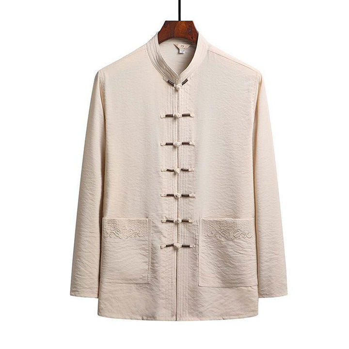 Conjunto de 2 piezas de camisa y pantalones de manga larga con botones de rana para hombre con traje Tang sencillo y Buddha Stones - Sopa de mariscos - Camisa - US/UK/AU44, EU54 (4XL) - image 19