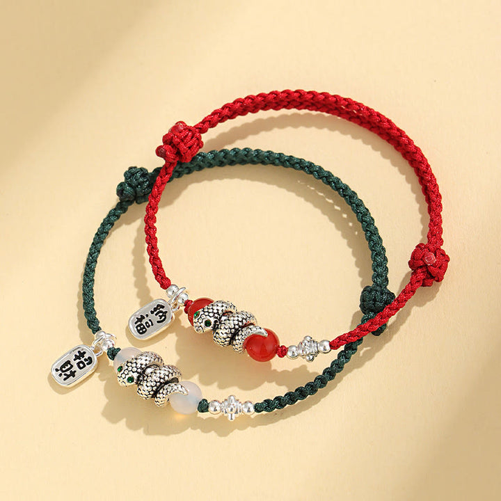 Pulsera de la suerte con hilo rojo y símbolo de Fu de cobre y Buddha Stones para el año de la serpiente