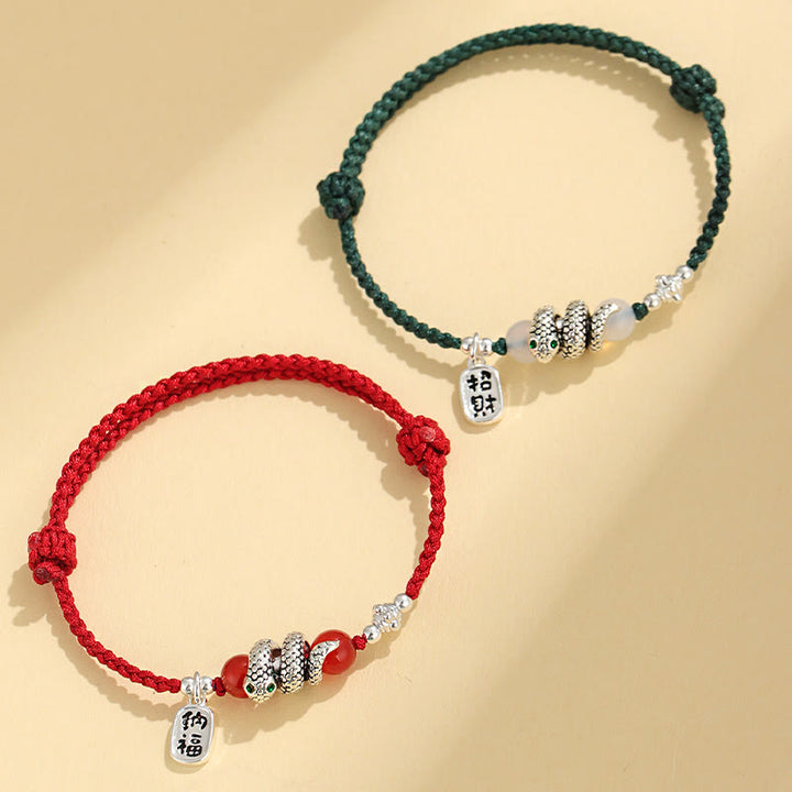 Pulsera de la suerte con hilo rojo y símbolo de Fu de cobre y Buddha Stones para el año de la serpiente