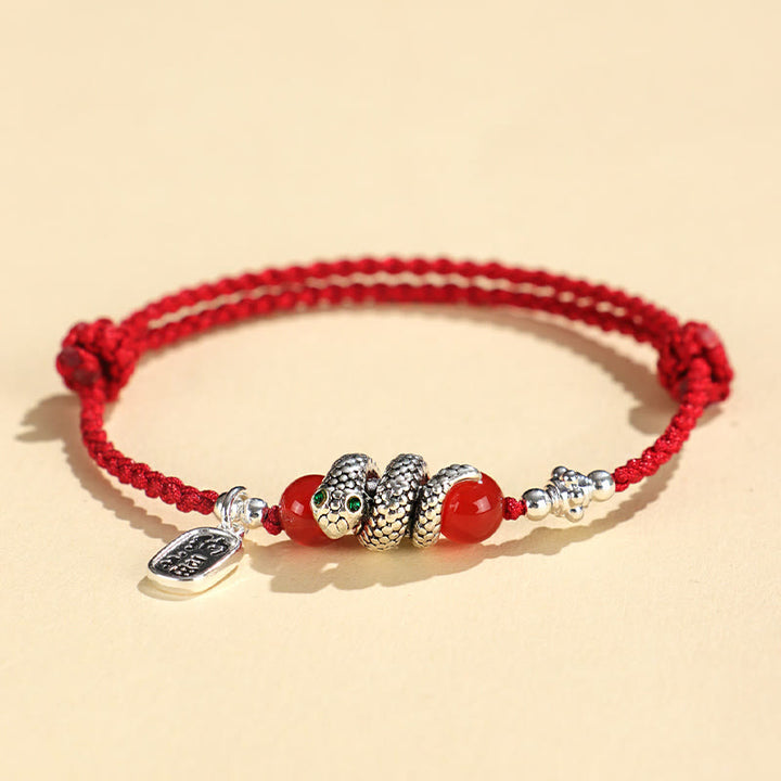 Pulsera de la suerte con hilo rojo y símbolo de Fu de cobre y Buddha Stones para el año de la serpiente