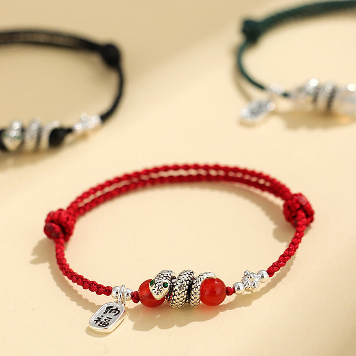 Pulsera de la suerte con hilo rojo y símbolo de Fu de cobre y Buddha Stones para el año de la serpiente