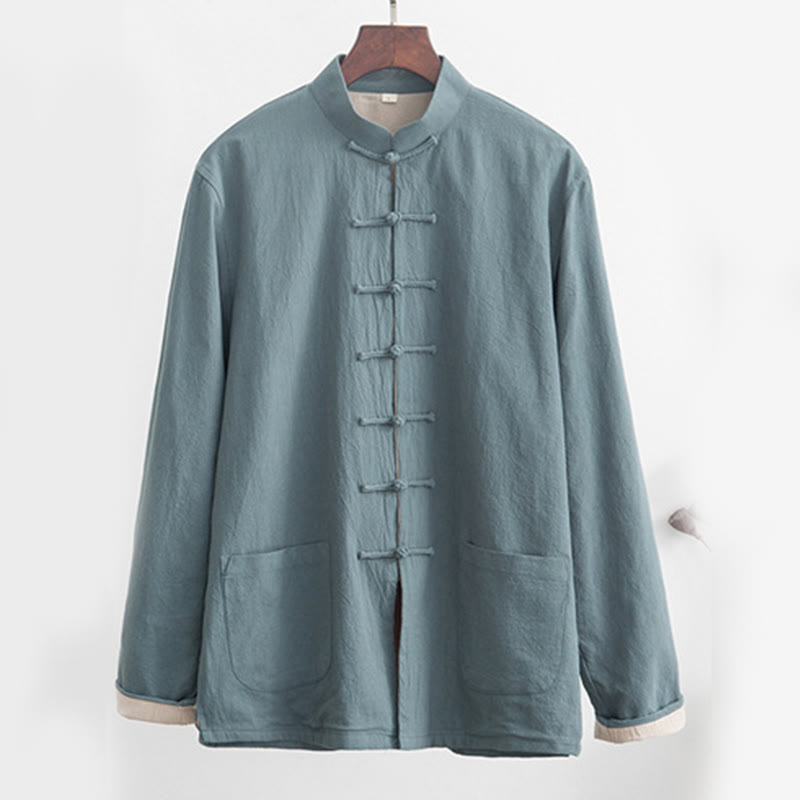 Conjunto de 2 piezas de camisa y pantalones de manga larga con botones de rana de lino para hombre con Buddha Stones - image 5