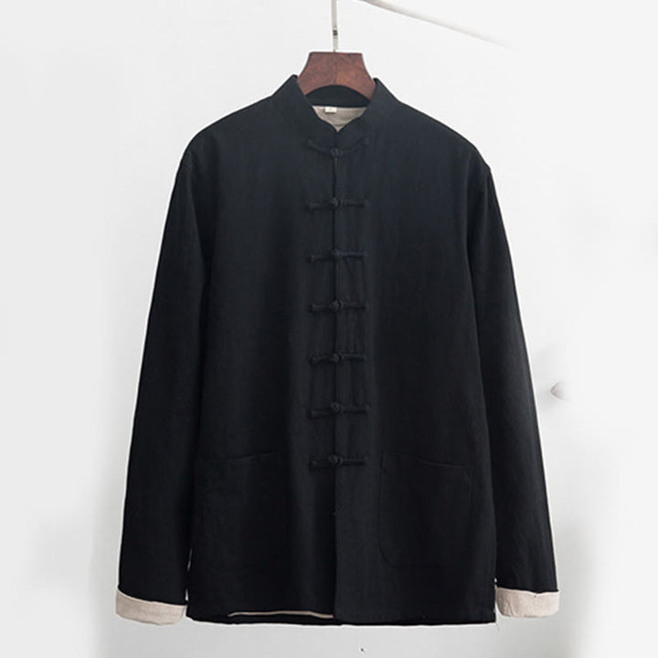 Conjunto de 2 piezas de camisa y pantalones de manga larga con botones de rana de lino para hombre con Buddha Stones - image 3