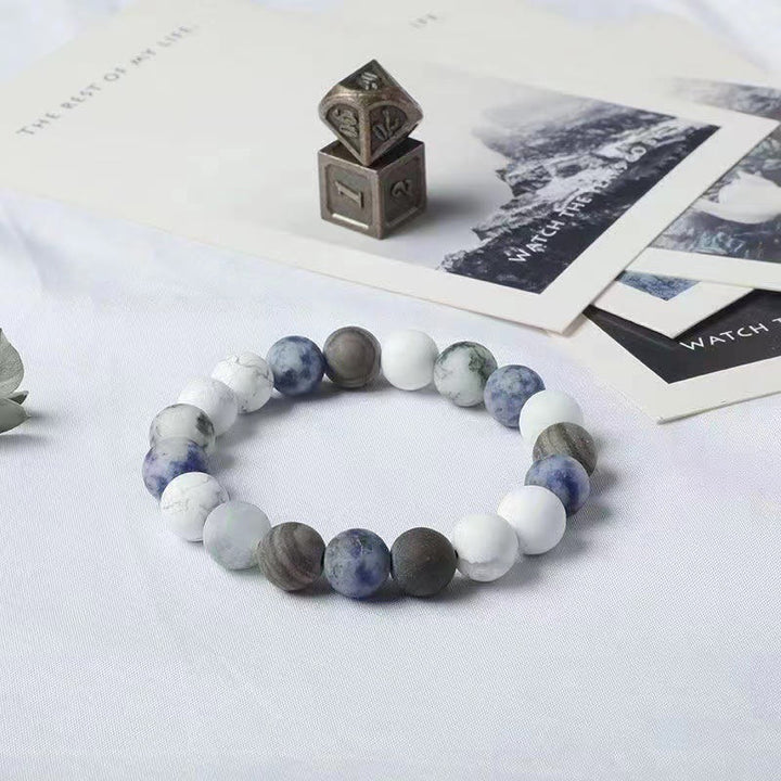 Pulsera de relajación con jaspe picasso, turquesa blanca y jaspe de puntos azules de Buddha Stones